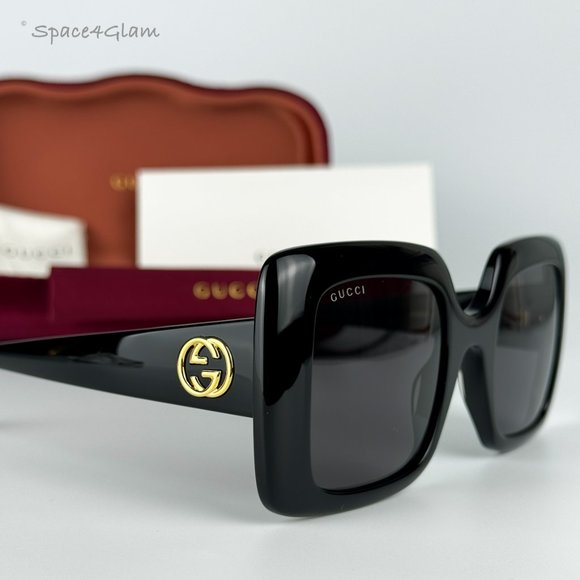 Gucci Women Sunglasses Black Gray Square Oversized GG0896S LOGO 001 NEW - Picture 4 of 10